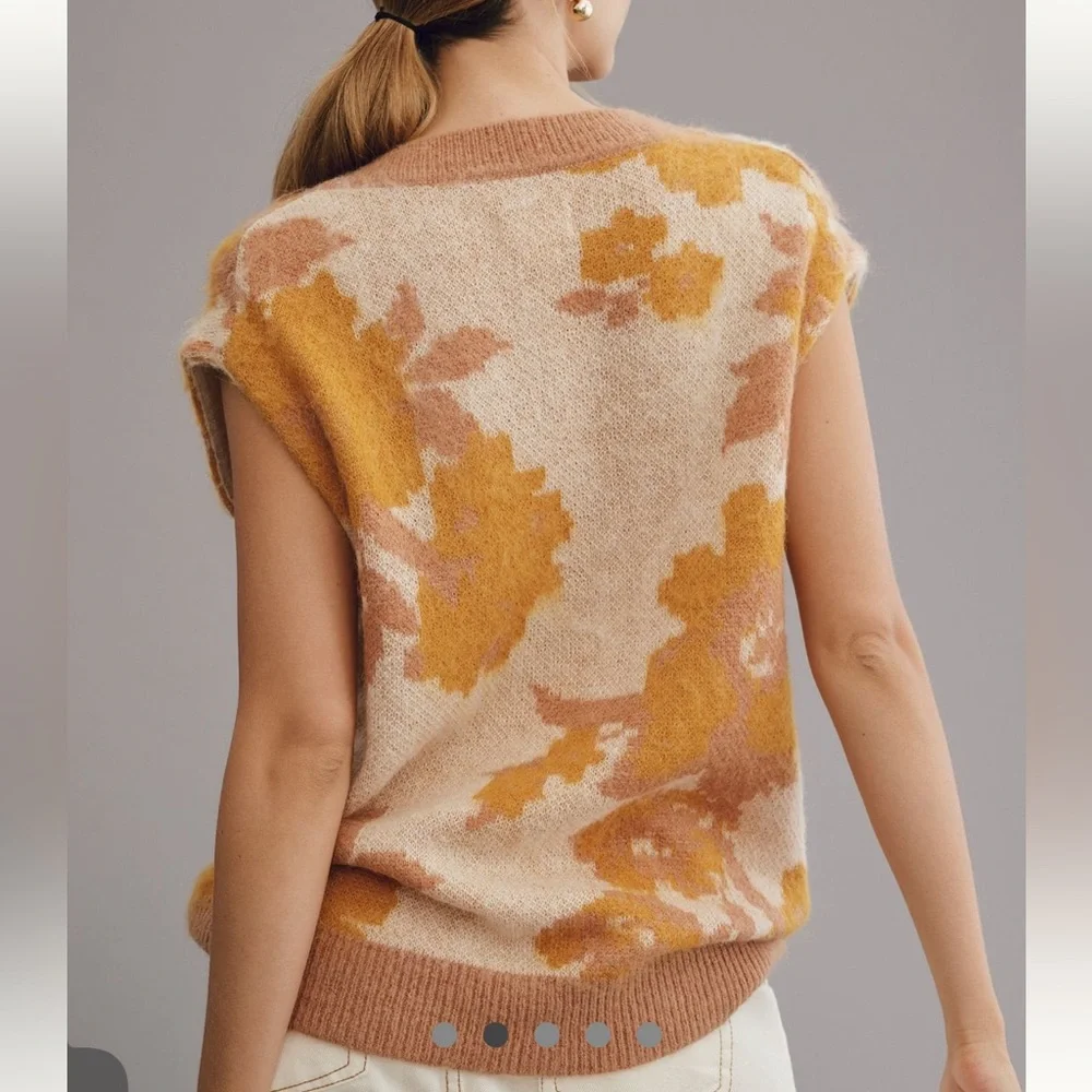 Maeve Plunging Loopy Floral Sweater Vest - Picture 2 of 8